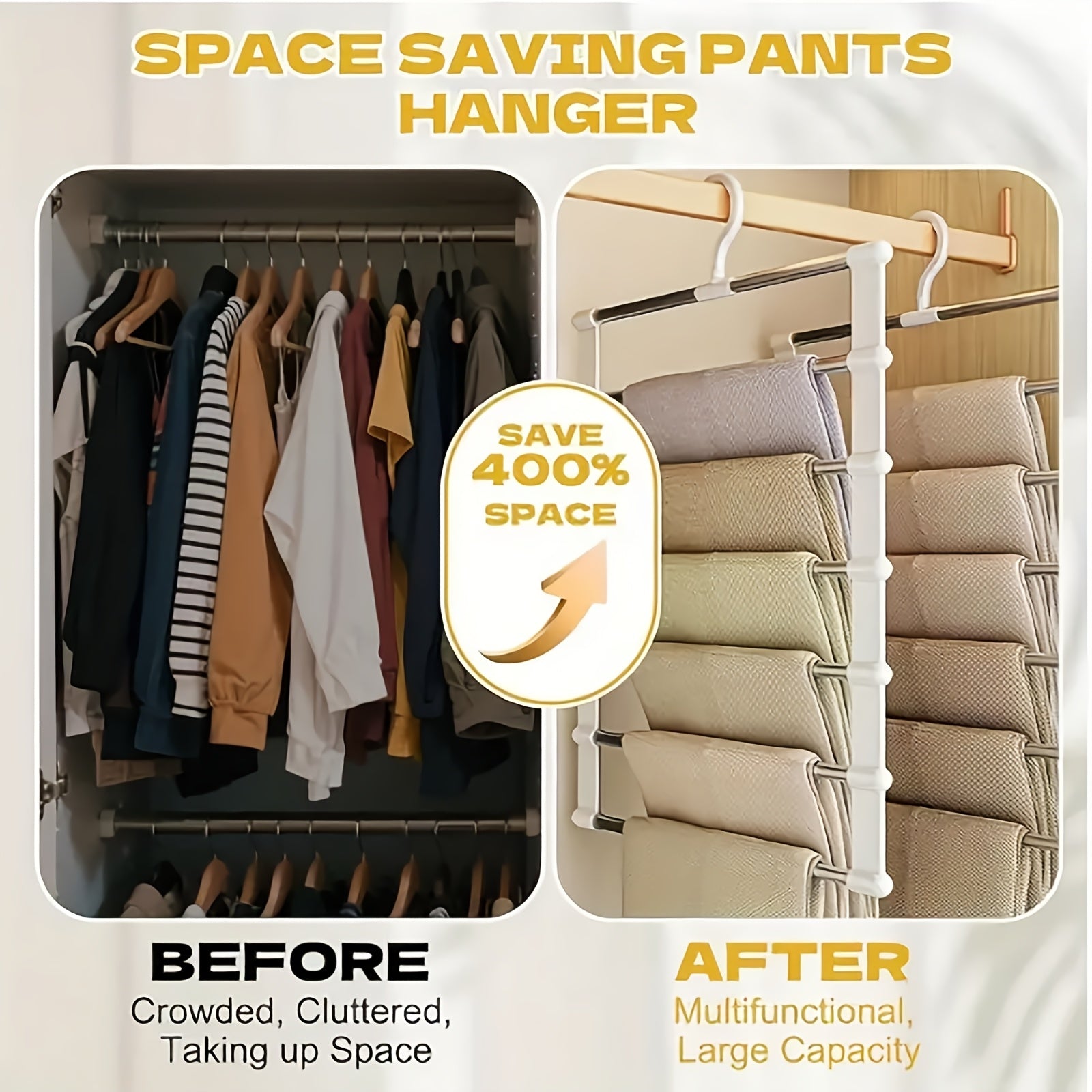 Set of 3 Collapsible Multi-Tier Trouser Hangers, Designed to Save Space, Made of Stainless Steel with a Non-Slip Feature, Ideal for Organizing Wardrobes at for home Or for Retail Displays, Perfect for Jeans, Pants, Shirts, Towels