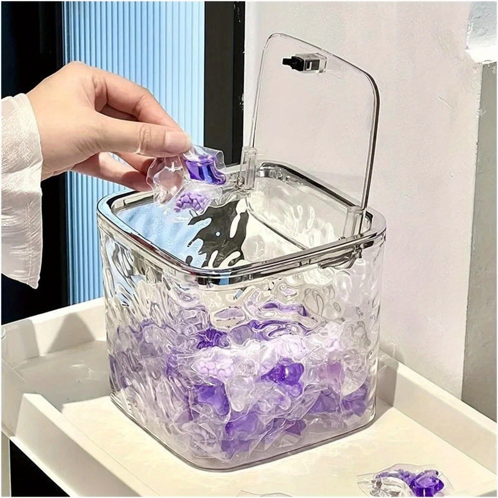 1Pc Laundry Pods Container with Pop-Up Lid, Desktop Clutter Storage Box, Laundry Pod Holder Holds 120+ Laundry Pods, Easy to See Dishwasher Pod Laundry Containers for Laundry Room Organization Storage Decor Baskets, Bins & Containers