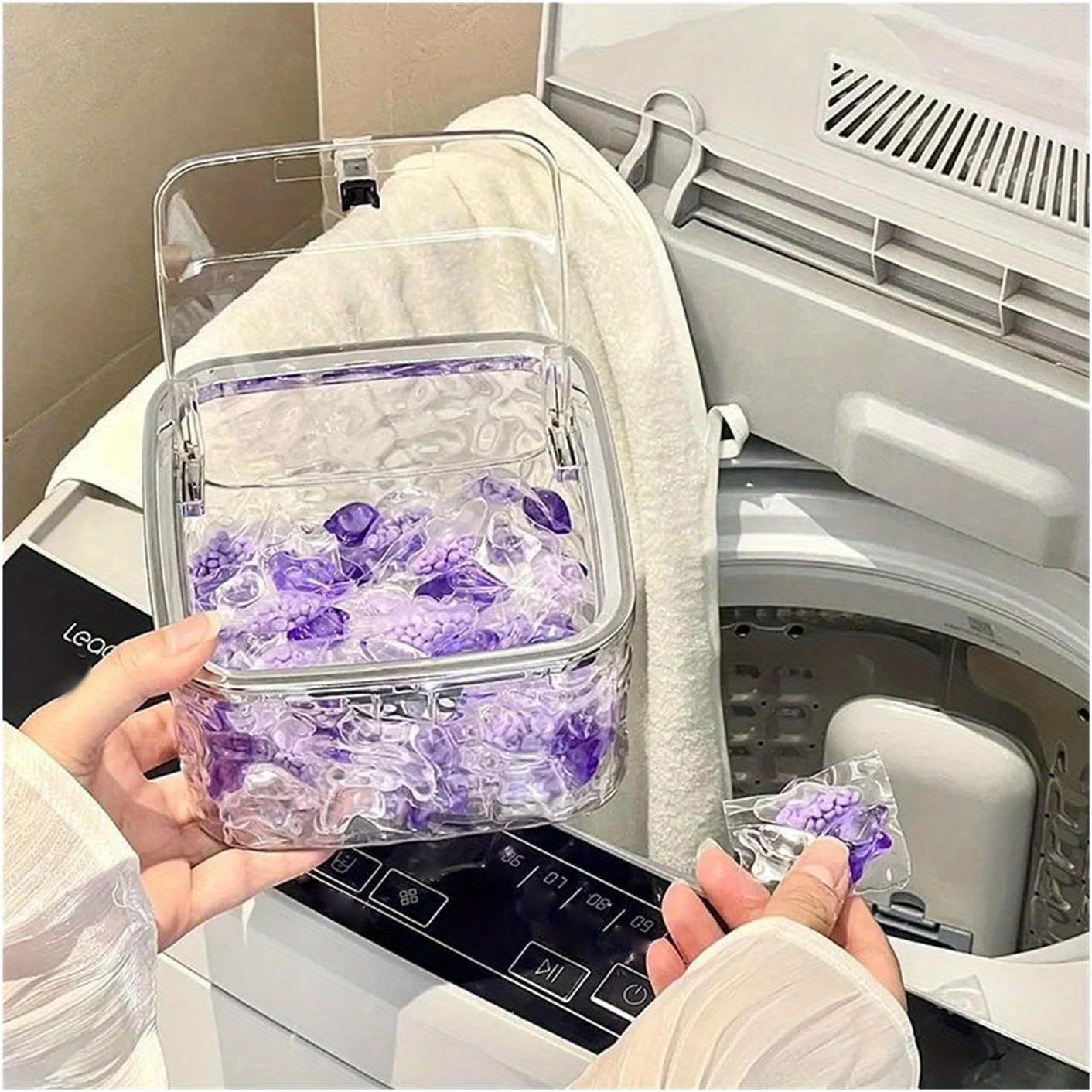 1Pc Laundry Pods Container with Pop-Up Lid, Desktop Clutter Storage Box, Laundry Pod Holder Holds 120+ Laundry Pods, Easy to See Dishwasher Pod Laundry Containers for Laundry Room Organization Storage Decor Baskets, Bins & Containers