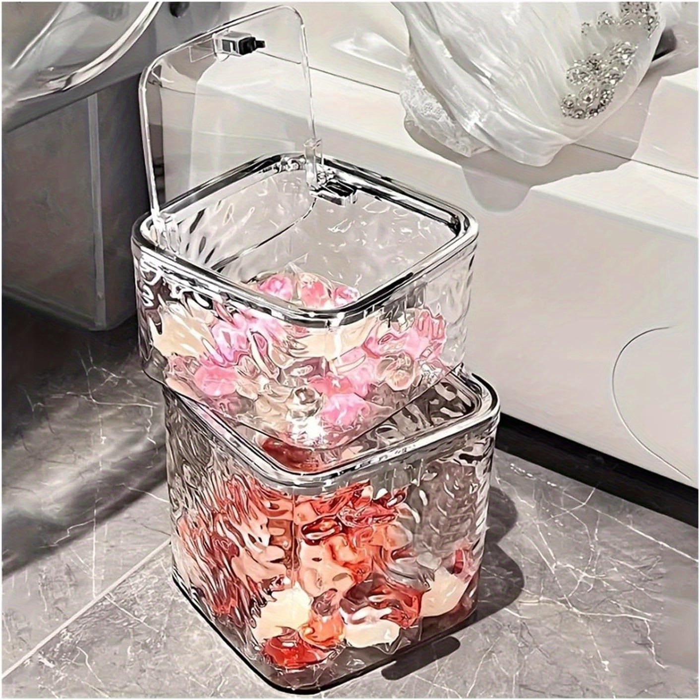 1Pc Laundry Pods Container with Pop-Up Lid, Desktop Clutter Storage Box, Laundry Pod Holder Holds 120+ Laundry Pods, Easy to See Dishwasher Pod Laundry Containers for Laundry Room Organization Storage Decor Baskets, Bins & Containers