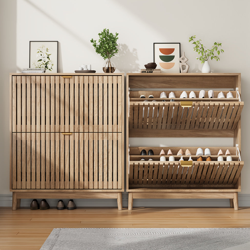 Shoe Storage Cabinet with Doors for Entryway Wood Hidden Shoe Organizer for Heels, Boots, Slippers