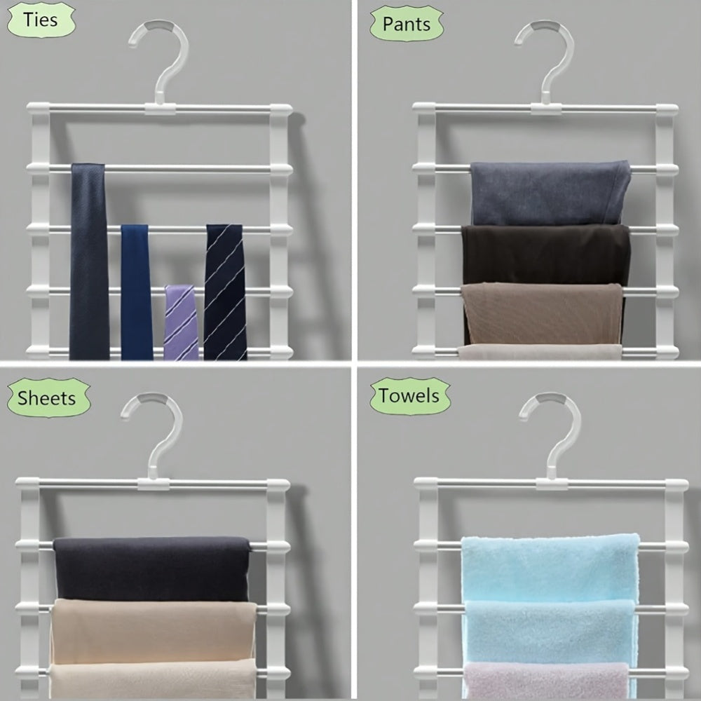 Set of 3 Collapsible Multi-Tier Trouser Hangers, Designed to Save Space, Made of Stainless Steel with a Non-Slip Feature, Ideal for Organizing Wardrobes at for home Or for Retail Displays, Perfect for Jeans, Pants, Shirts, Towels