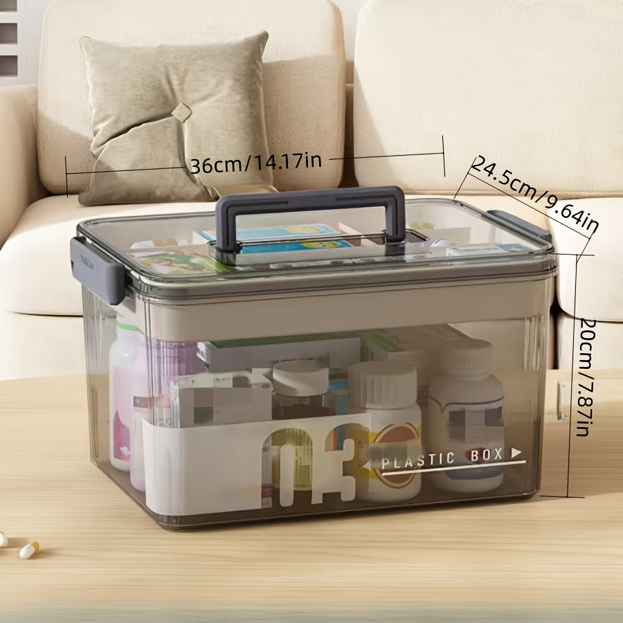 1pc Medicine Storage Box With A Handle, Multi-layer Design, Large-capacity Plastic Medical Box, Portable Medical Organizer. Suitable For Bedroom, Bathroom, Office, Or Desk Storage. Available In Multiple Models.