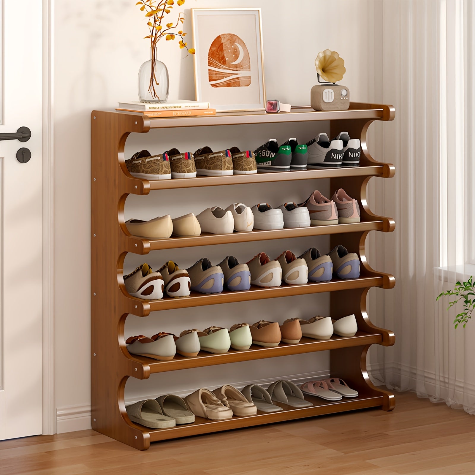 3\u002F5\u002F6 Tiers Shoe Rack, Bamboo Shoe Rack, Shoe Storage Organizers, Easy to Assemble, Space Saving, Shoe Rack for Front Door Entrance, Entryway, Living Room, Bedroom, Garage - Sturdy Bamboo Rack