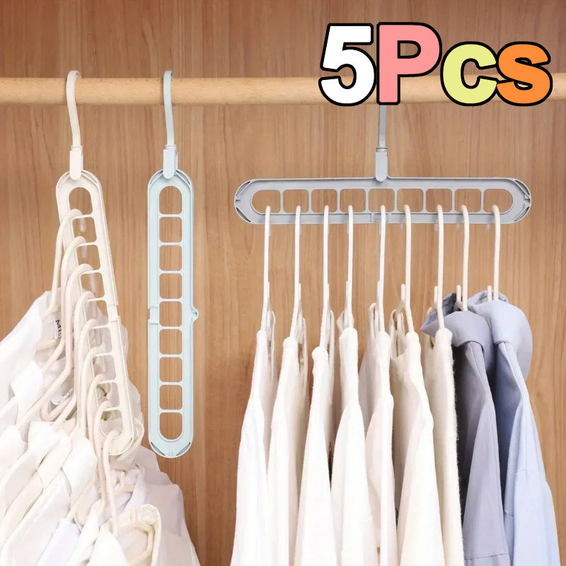 Set of 5 Sturdy Foldable Plastic Hangers Featuring 9 Holes - Designed to Prevent Slipping, These Porous Hangers Are Ideal for Organizing Clothes in Closets, Wardrobes, And Dorm Rooms While Saving Space