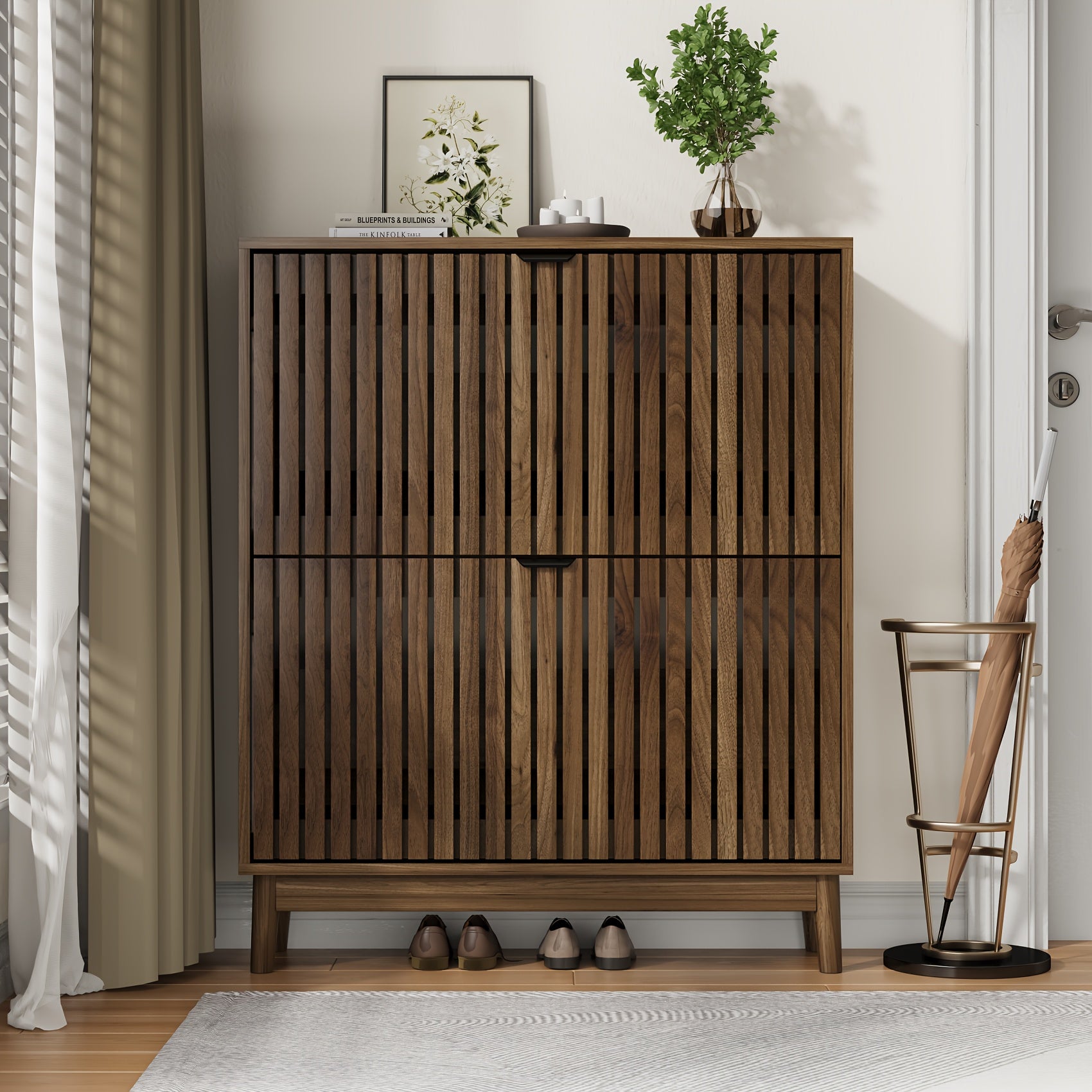 Shoe Storage Cabinet with Doors for Entryway Wood Hidden Shoe Organizer for Heels, Boots, Slippers