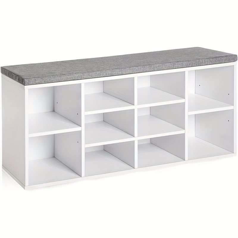 Shoe Storage Bench, Entryway Bench with Storage, 3-Tier Shoe Rack Bench 10 Cubbies Adjustable Shelves Shoe Organizer Shelf for Hallway Front Door Living Room Bedroom