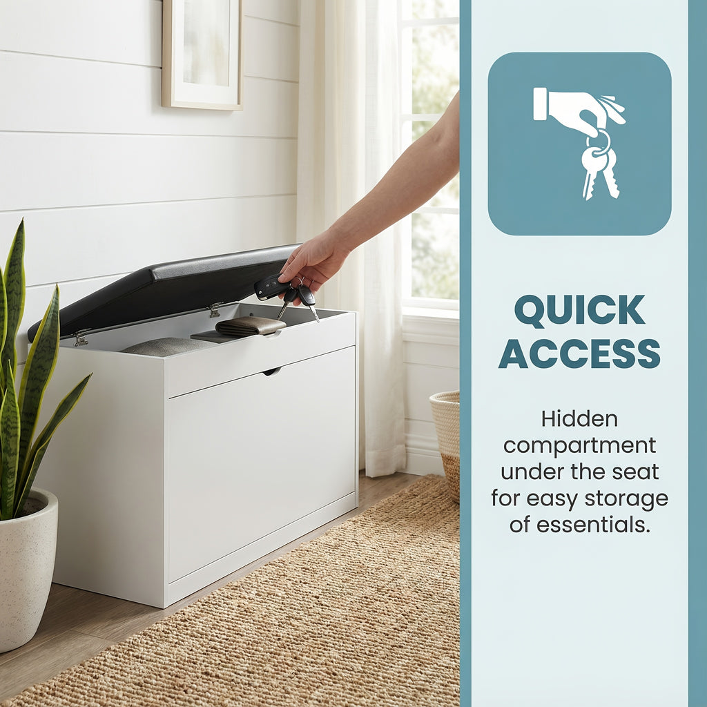 Storage Bench Entryway with Cushion, Shoe Rack Bench with Storage with 3-Tier Flip Drawer, Shoe Cabinet Organizer with Hidden Space for Hallway Mudroom