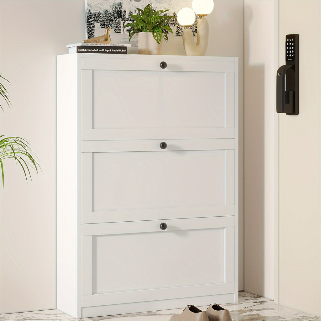 Shoe Cabinet with 3 Flip Drawers & Adjustable Shelf, Narrow Shoe Storage Cabinet for Entryway, Freestanding Hidden Shoe Organizer for Hallway, Bedroom, Apartment