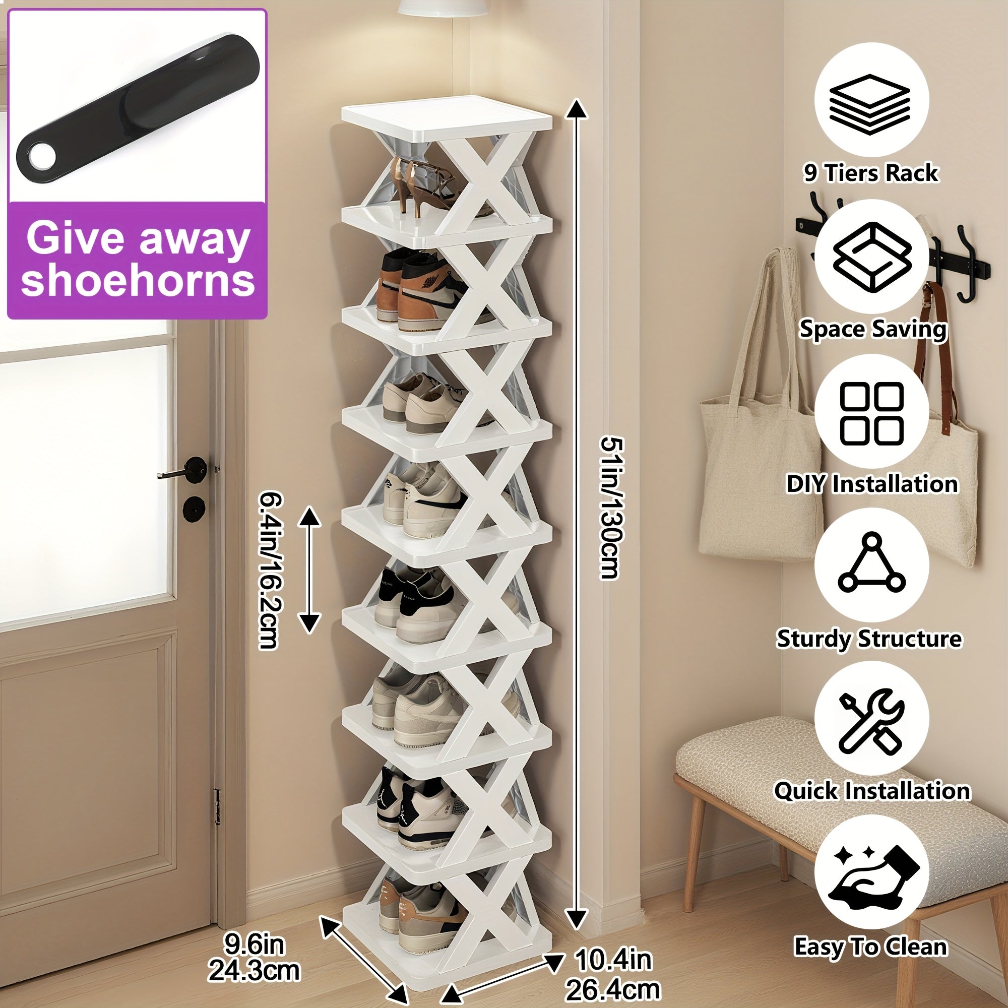 9\u002F6-Tier Shoe Rack, Space-Saving Vertical Shoe Organizer for Entryway, Bedroom, Hallway, Living Room, Dorm - Stackable Plastic Shoe Storage Shelf, Easy Assembly, Black\u002FPink\u002FMulti-Color Options
