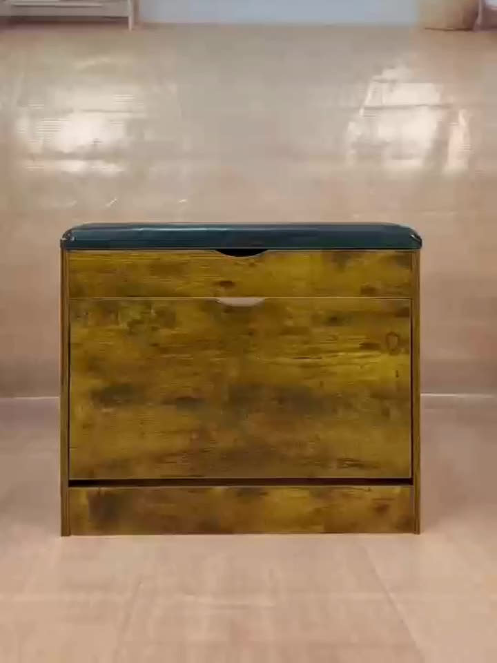 Storage Bench Entryway with Cushion, Shoe Rack Bench with Storage with 3-Tier Flip Drawer, Shoe Cabinet Organizer with Hidden Space for Hallway Mudroom