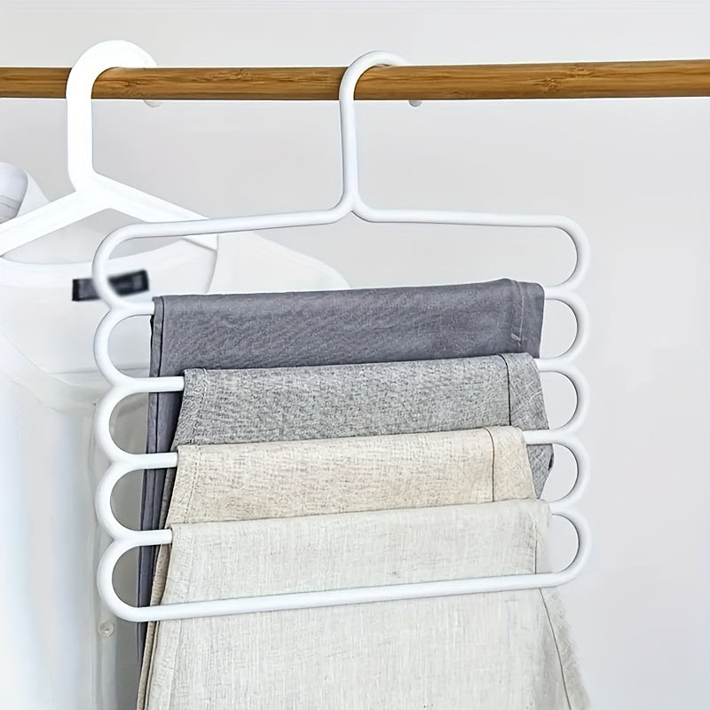 5pcs Heavy-Duty Plastic 5-Tier Pants & Scarf Hanger Rack with Anti-Slip Shelves - Multi-Layer Clothing Shelf for Retail Store Wardrobe Display, Space-Saving Garment Rack (Compatible with & Commercial Use)