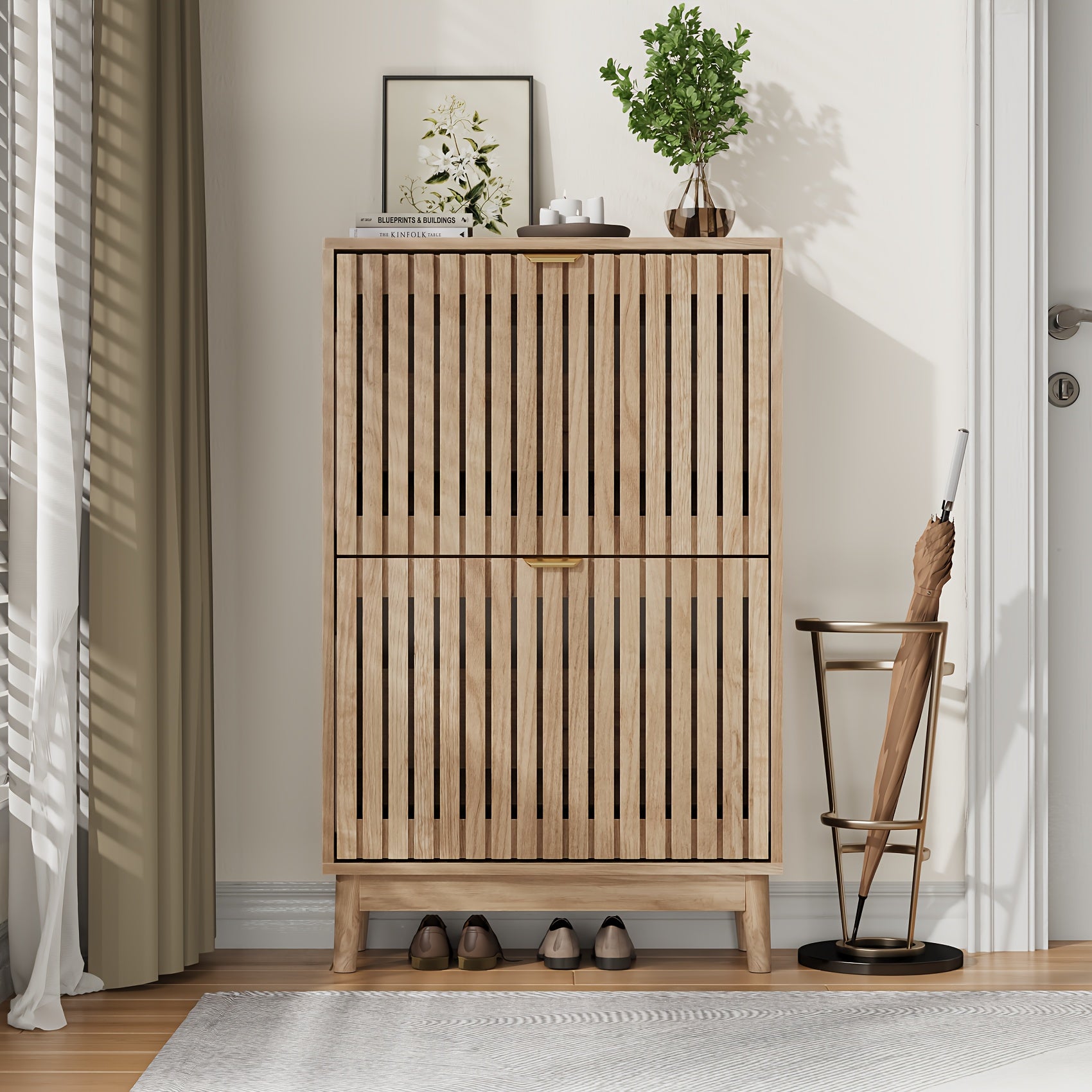 Shoe Storage Cabinet with Doors for Entryway Wood Hidden Shoe Organizer for Heels, Boots, Slippers