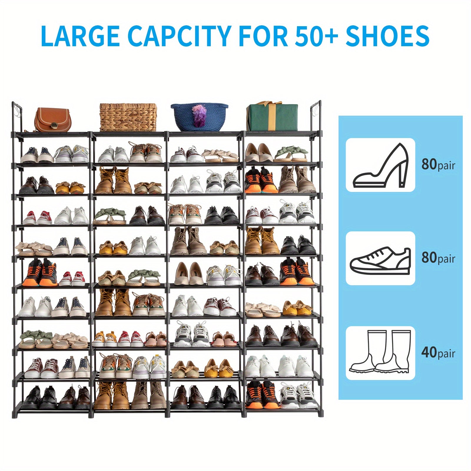10\u002F9-Level Shoe Organizer, The Perfect Multi-Tier Storage Option for Your Shoes And Additions, Effortlessly Maximize Space