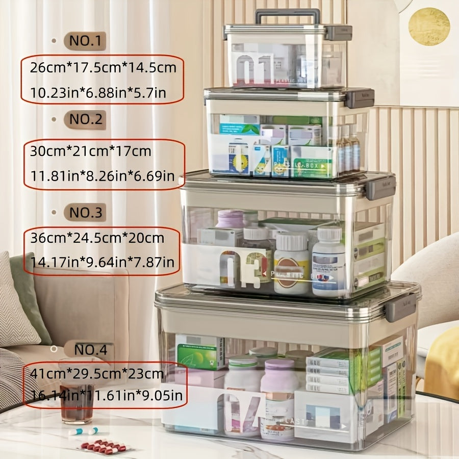 1pc Medicine Storage Box With A Handle, Multi-layer Design, Large-capacity Plastic Medical Box, Portable Medical Organizer. Suitable For Bedroom, Bathroom, Office, Or Desk Storage. Available In Multiple Models.