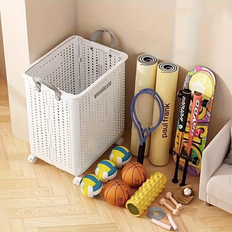 Large PP Material Rolling Laundry Cart with Lid - Multifunctional Personal Care Product Dispenser and Youngsters Supplies Storage Box, Equipped with Handles - Space-Saving Home Storage Solution, Suitable for Clothes, Accessories, Laundry Basket