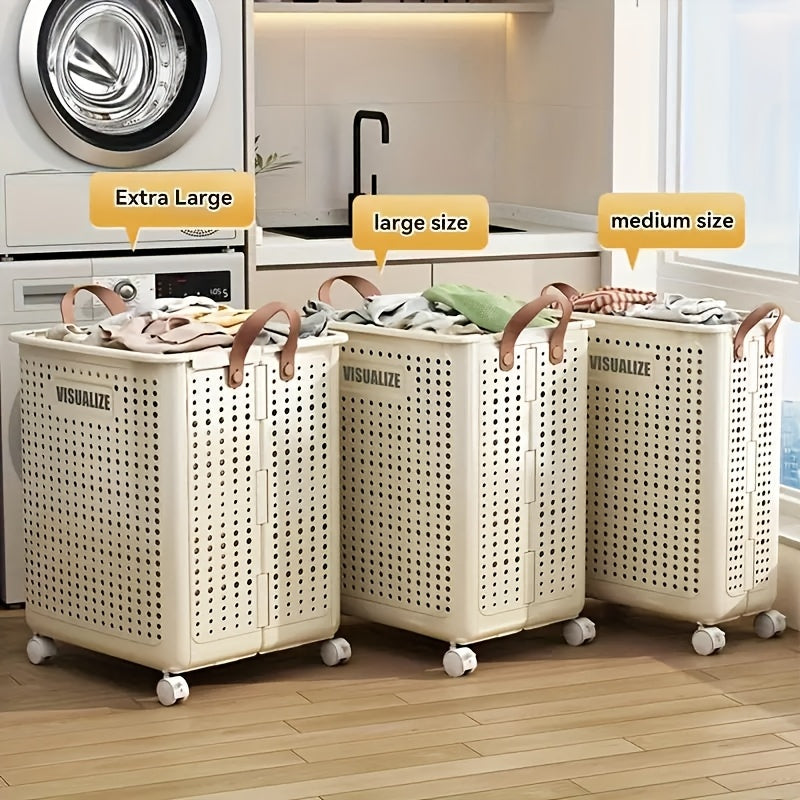 Large PP Material Rolling Laundry Cart with Lid - Multifunctional Personal Care Product Dispenser and Youngsters Supplies Storage Box, Equipped with Handles - Space-Saving Home Storage Solution, Suitable for Clothes, Accessories, Laundry Basket