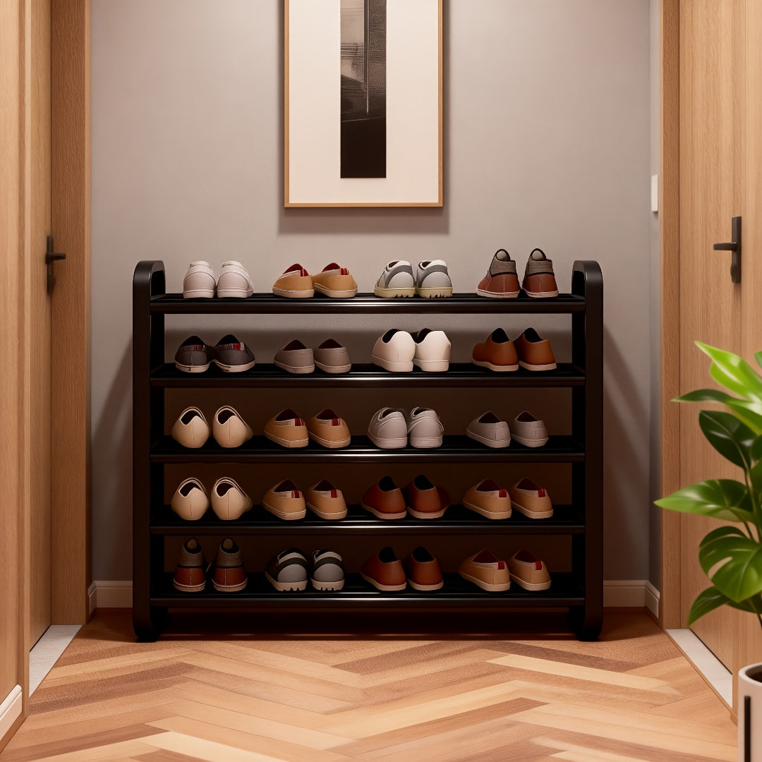 Space-Saving 5-Tier Shoe Rack, Durable, Narrow Design, Multi-Layer Craftsmanship, No Wood, Floor Mount, With Electricity-Free Use For Entryway And Dorm Storage, Living Room Compatible, Shoe Racks, Shoe Storage Organizer, Shelf.