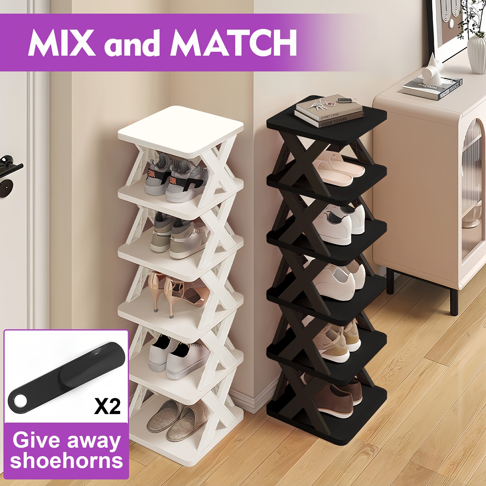 9\u002F6-Tier Shoe Rack, Space-Saving Vertical Shoe Organizer for Entryway, Bedroom, Hallway, Living Room, Dorm - Stackable Plastic Shoe Storage Shelf, Easy Assembly, Black\u002FPink\u002FMulti-Color Options