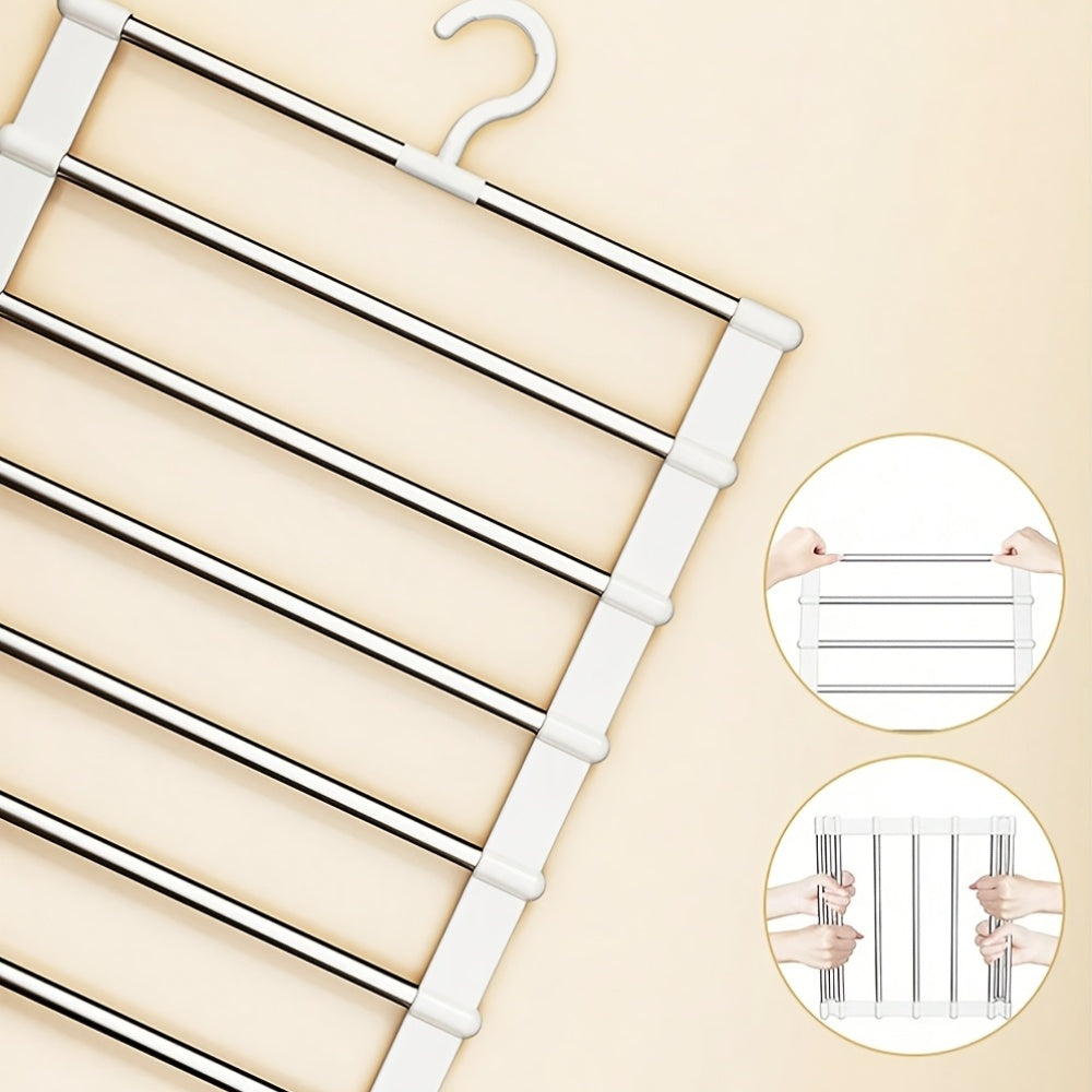 Set of 3 Collapsible Multi-Tier Trouser Hangers, Designed to Save Space, Made of Stainless Steel with a Non-Slip Feature, Ideal for Organizing Wardrobes at for home Or for Retail Displays, Perfect for Jeans, Pants, Shirts, Towels