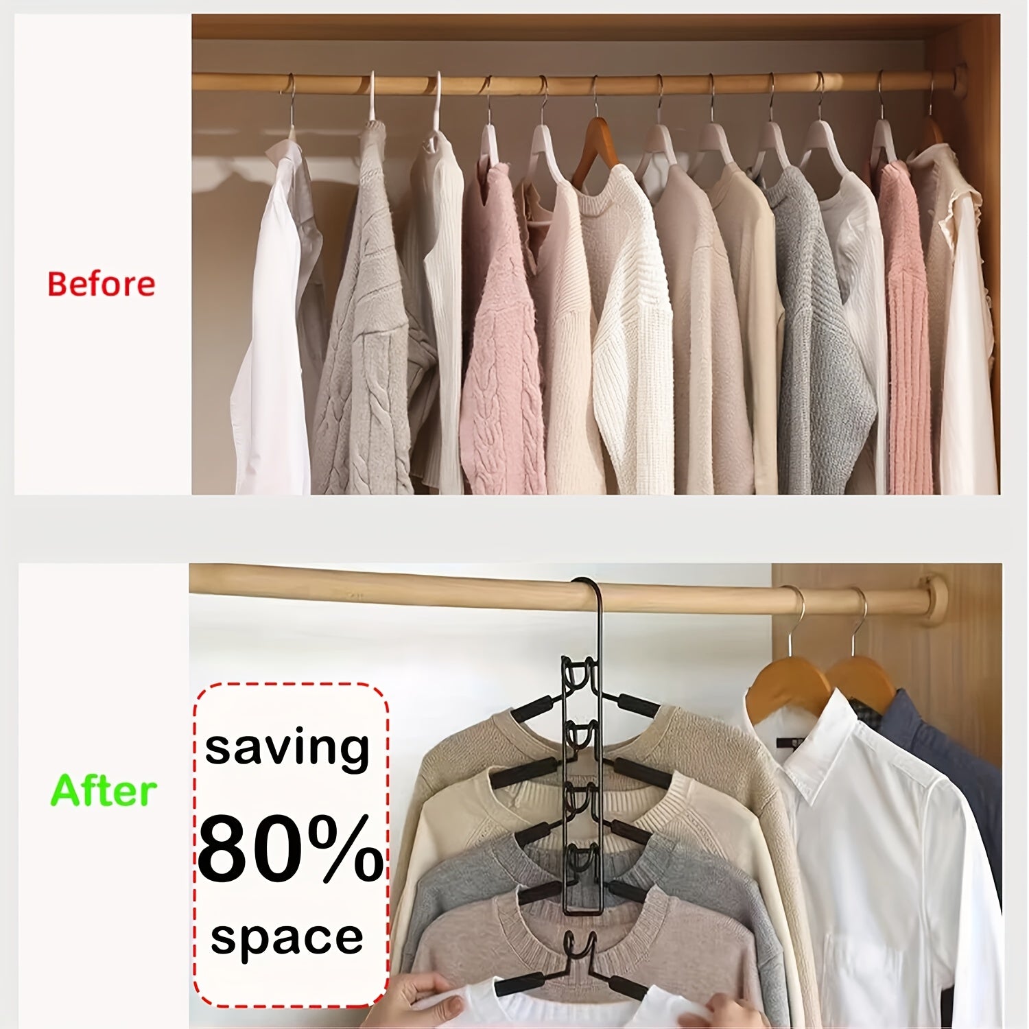 2pcs\u002F4pcs Space-saving Hangers, 5-layer Hangers To Save Space For Storing Clothes, Metal Hangers With Anti-slip Foam Pads, Suitable For Wardrobe Organization And Storage, Suitable For Coats, Shirts, Suits, T-shirts