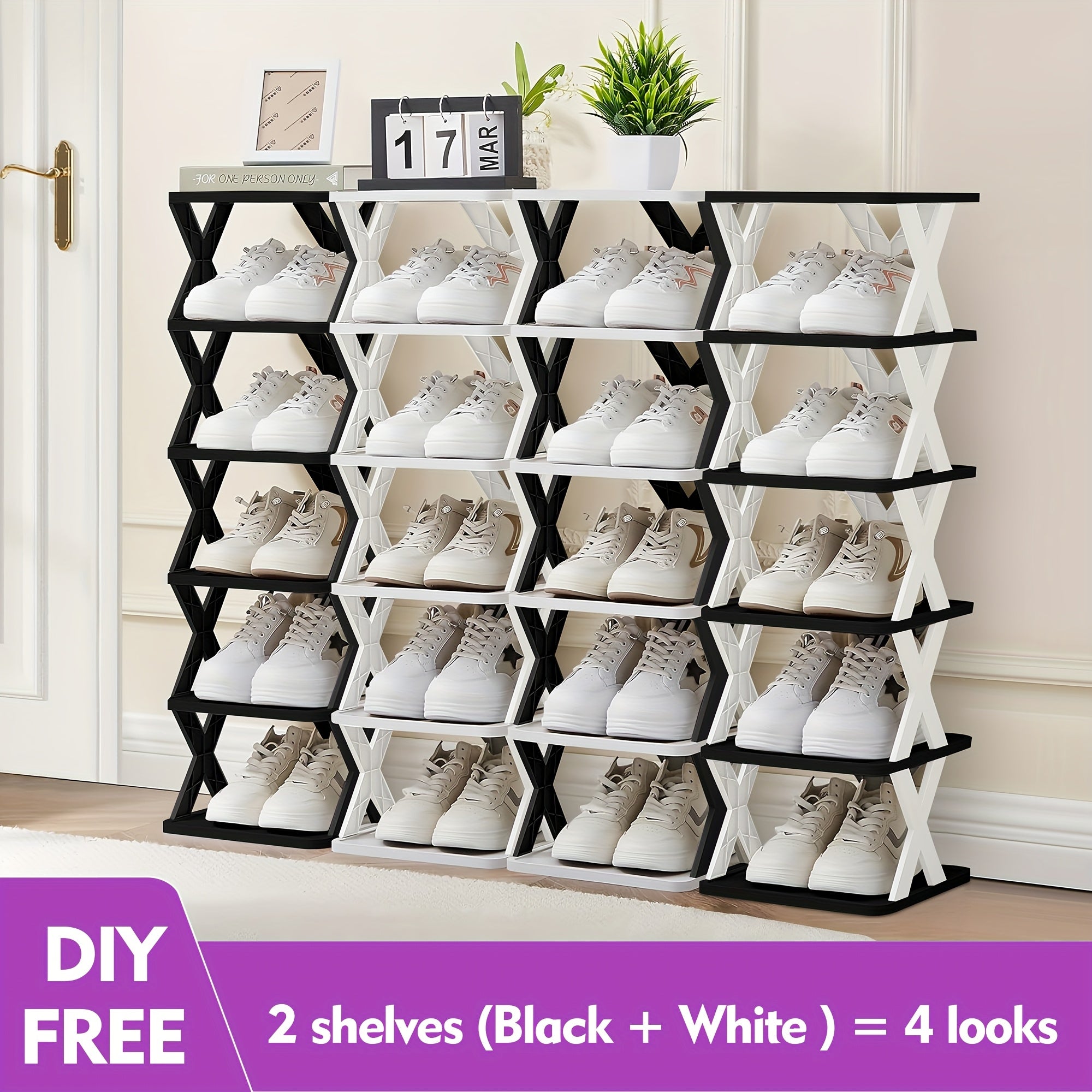 9\u002F6-Tier Shoe Rack, Space-Saving Vertical Shoe Organizer for Entryway, Bedroom, Hallway, Living Room, Dorm - Stackable Plastic Shoe Storage Shelf, Easy Assembly, Black\u002FPink\u002FMulti-Color Options