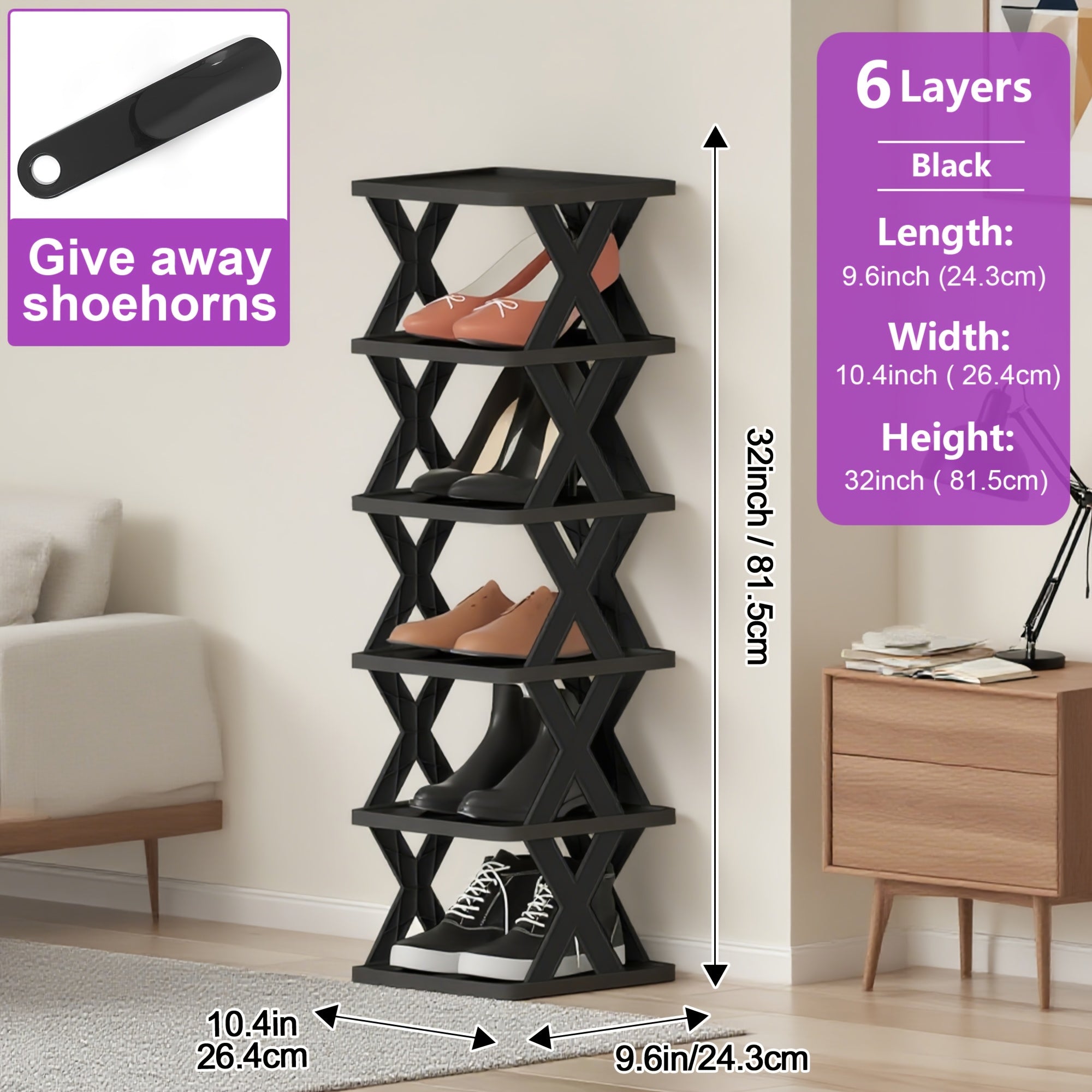 9\u002F6-Tier Shoe Rack, Space-Saving Vertical Shoe Organizer for Entryway, Bedroom, Hallway, Living Room, Dorm - Stackable Plastic Shoe Storage Shelf, Easy Assembly, Black\u002FPink\u002FMulti-Color Options
