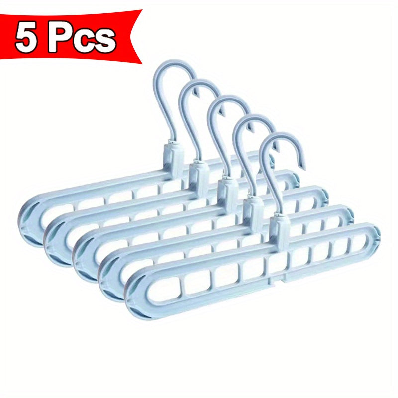 Set of 5 Sturdy Foldable Plastic Hangers Featuring 9 Holes - Designed to Prevent Slipping, These Porous Hangers Are Ideal for Organizing Clothes in Closets, Wardrobes, And Dorm Rooms While Saving Space