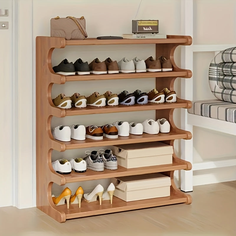 3\u002F5\u002F6-tier Shoe Rack, Practical Storage Shelf, Space-saving Design, Multi-layer Independent Storage Rack, Wood Grain Finish, Easy to Assemble, Self-standing Cube Shoe Storage Rack, Suitable for Dorm Rooms and Entryways, Easy to Assemble, Brown