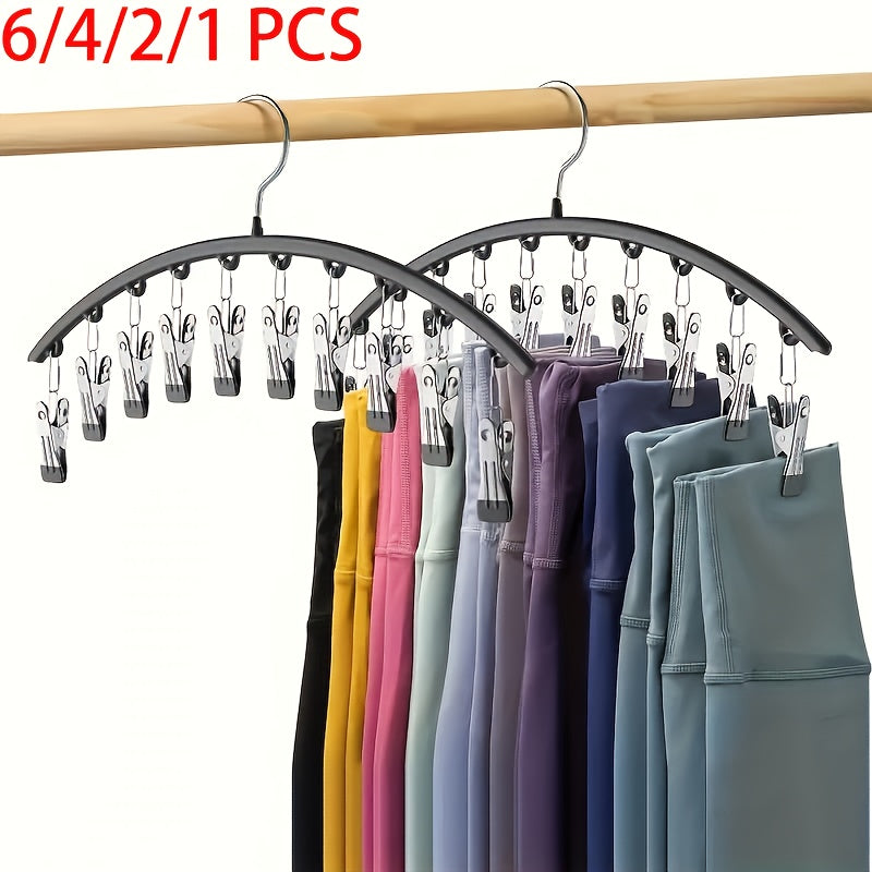 Space-Saving Hanger 6pcs\u002F4pcs\u002F2pcs\u002F1pc, Space-Saving Stainless Steel Hanger With 10 Clips- Easy Install, Clothes Hangers For Cars Wall-Mounted Organizer For Yoga Pants, Leggings& Socks