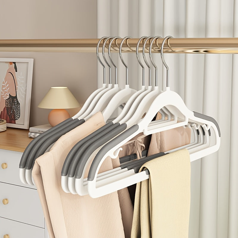50pcs Anti-Slip Traceless Clothes Hangers, Clothes Pins - Sturdy, Durable, Curved Imitation Shoulder, Perfect For Home, For Dresses & Coats, Dorms, Rentals, Organizing Clothes, Wet Or Dry Use, Must-have For Home Gray White