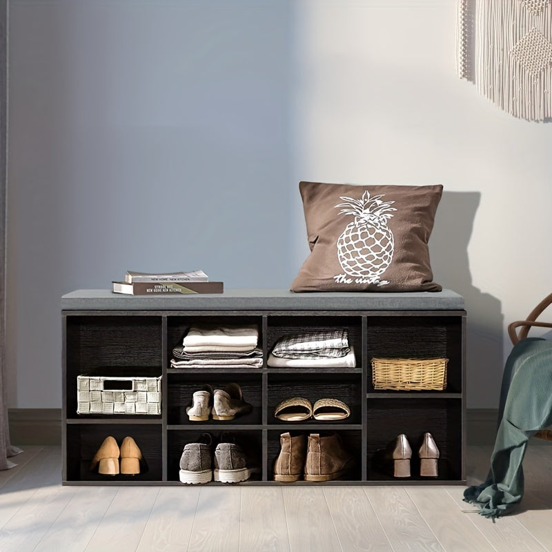 Shoe Storage Bench, Entryway Bench with Storage, 3-Tier Shoe Rack Bench 10 Cubbies Adjustable Shelves Shoe Organizer Shelf for Hallway Front Door Living Room Bedroom