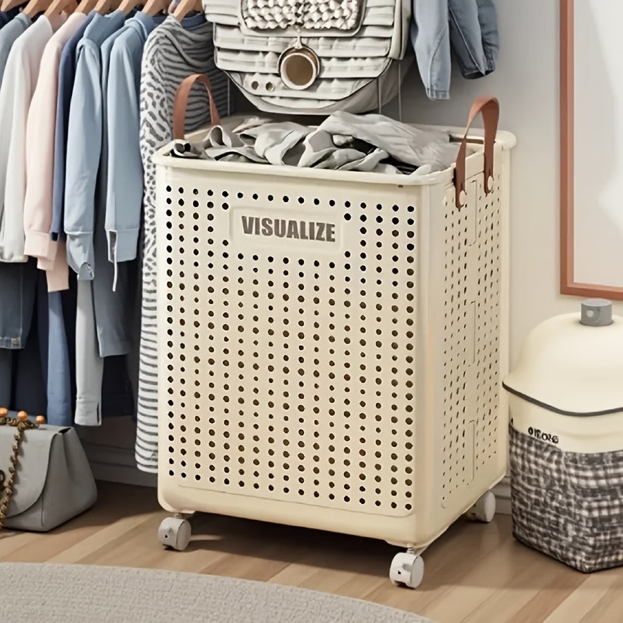 Large PP Material Rolling Laundry Cart with Lid - Multifunctional Personal Care Product Dispenser and Youngsters Supplies Storage Box, Equipped with Handles - Space-Saving Home Storage Solution, Suitable for Clothes, Accessories, Laundry Basket