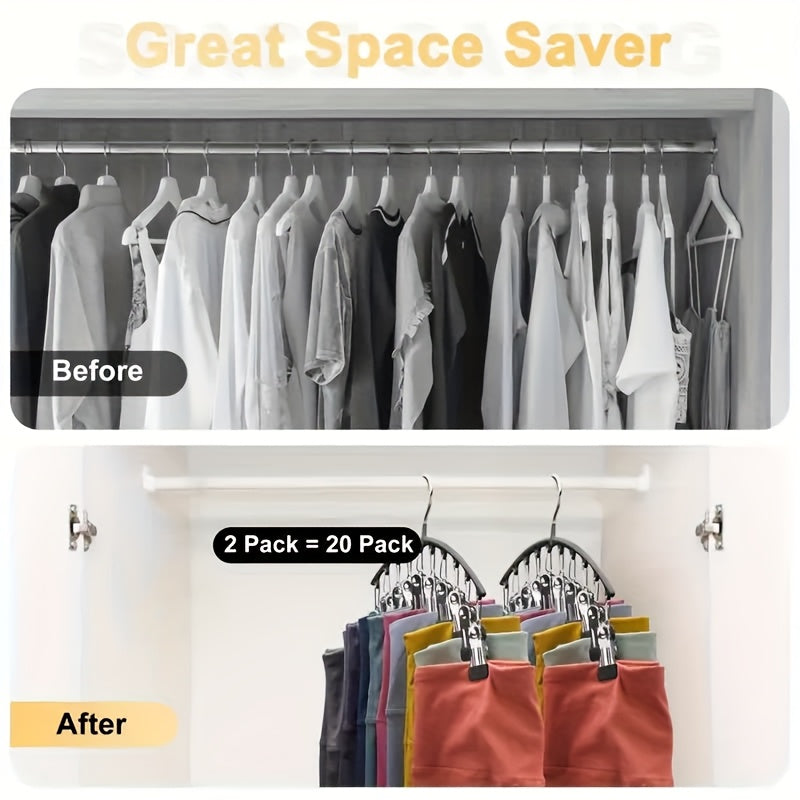 Space-Saving Hanger 6pcs\u002F4pcs\u002F2pcs\u002F1pc, Space-Saving Stainless Steel Hanger With 10 Clips- Easy Install, Clothes Hangers For Cars Wall-Mounted Organizer For Yoga Pants, Leggings& Socks