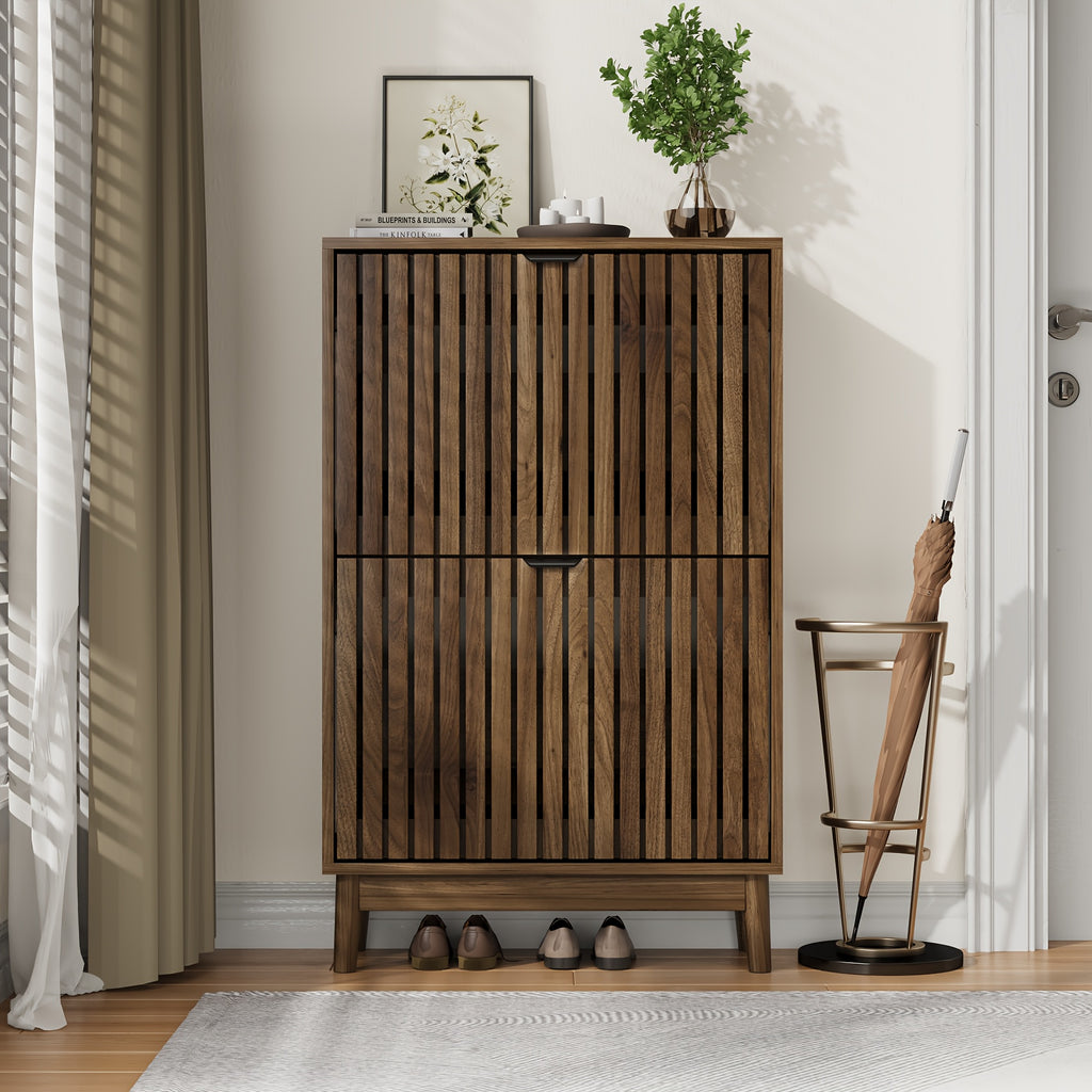 Shoe Storage Cabinet with Doors for Entryway Wood Hidden Shoe Organizer for Heels, Boots, Slippers