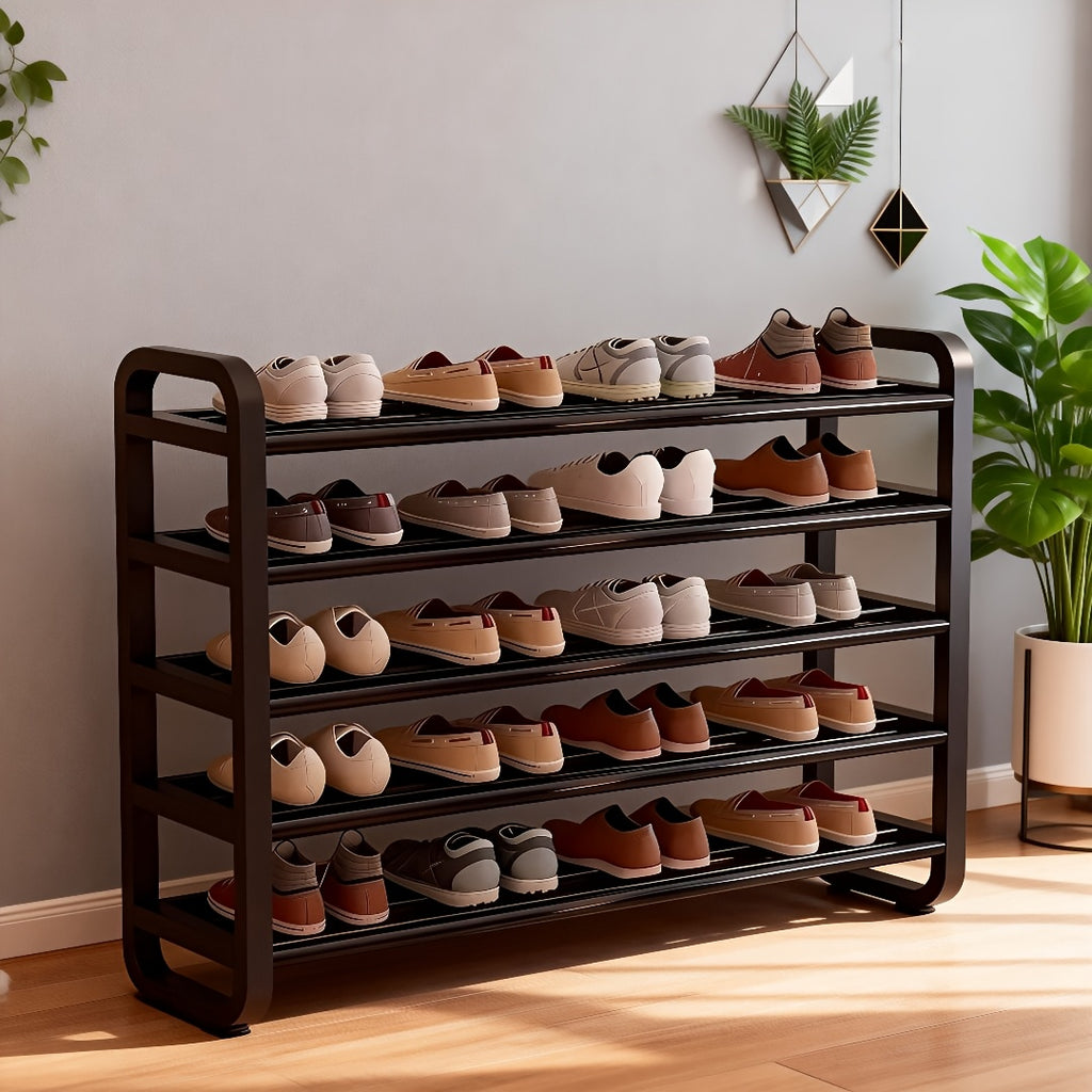 Space-Saving 5-Tier Shoe Rack, Durable, Narrow Design, Multi-Layer Craftsmanship, No Wood, Floor Mount, With Electricity-Free Use For Entryway And Dorm Storage, Living Room Compatible, Shoe Racks, Shoe Storage Organizer, Shelf.