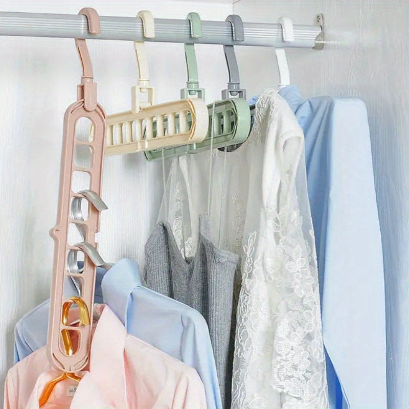 Set of 5 Sturdy Foldable Plastic Hangers Featuring 9 Holes - Designed to Prevent Slipping, These Porous Hangers Are Ideal for Organizing Clothes in Closets, Wardrobes, And Dorm Rooms While Saving Space