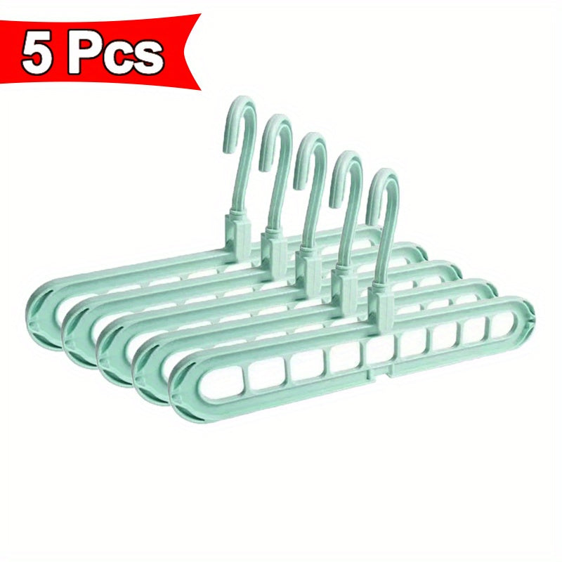 Set of 5 Sturdy Foldable Plastic Hangers Featuring 9 Holes - Designed to Prevent Slipping, These Porous Hangers Are Ideal for Organizing Clothes in Closets, Wardrobes, And Dorm Rooms While Saving Space