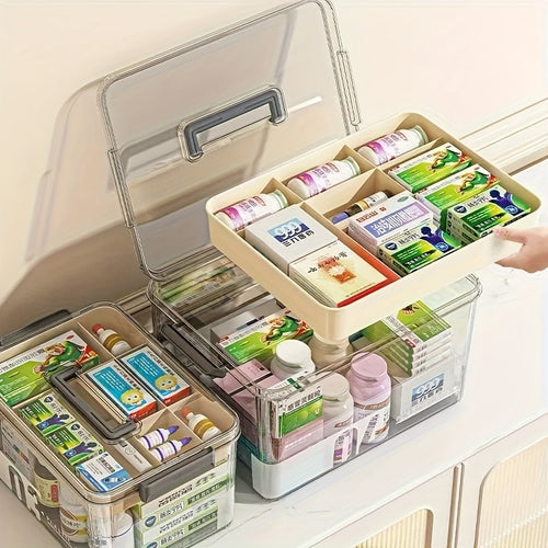 1pc Multi-layer Drug Storage Box With Handle, Large Capacity Plastic Medicine Box, Portable Miscellaneous Storage Box, Can Be Used In Bedroom, Bathroom, Office, Desk Storage Box And Other Places, Storage Boxes for Organizing