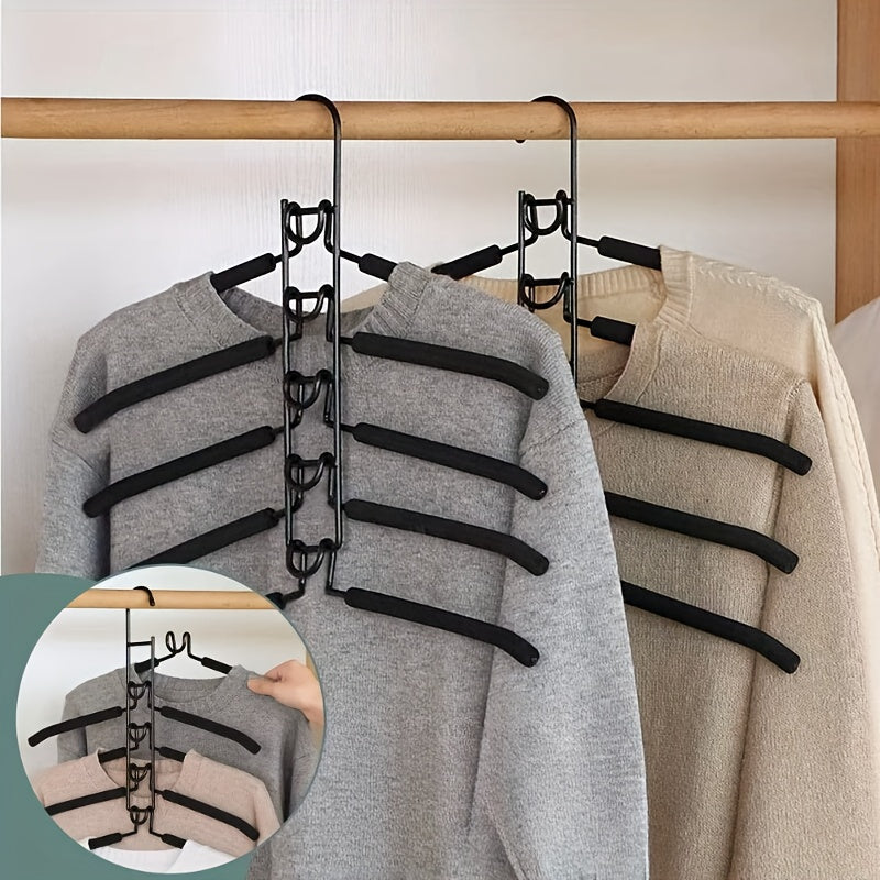 2pcs\u002F4pcs Space-saving Hangers, 5-layer Hangers To Save Space For Storing Clothes, Metal Hangers With Anti-slip Foam Pads, Suitable For Wardrobe Organization And Storage, Suitable For Coats, Shirts, Suits, T-shirts