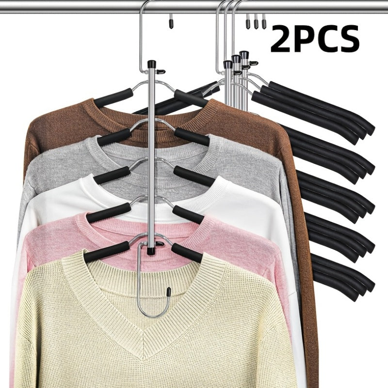 2pcs\u002F4pcs Space-saving Hangers, 5-layer Hangers To Save Space For Storing Clothes, Metal Hangers With Anti-slip Foam Pads, Suitable For Wardrobe Organization And Storage, Suitable For Coats, Shirts, Suits, T-shirts
