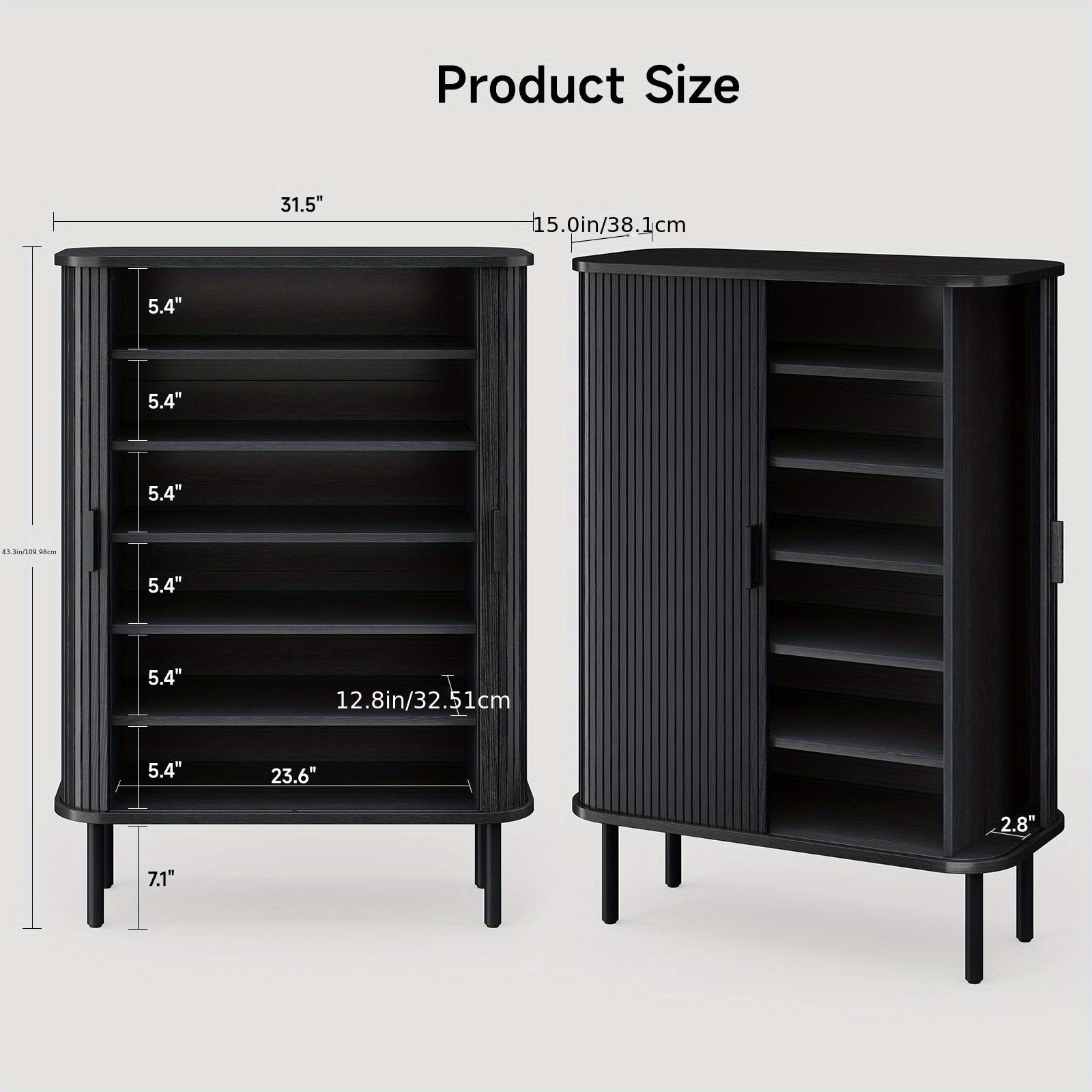 6-Tier Shoe Cabinet with Sliding Door, Wooden Shoe Storage Cabinet with Adjustable Shelves, Mid-Century Modern Freestanding Shoe Storage Organizer for Entryway, Hallway, Living Room, Walnut