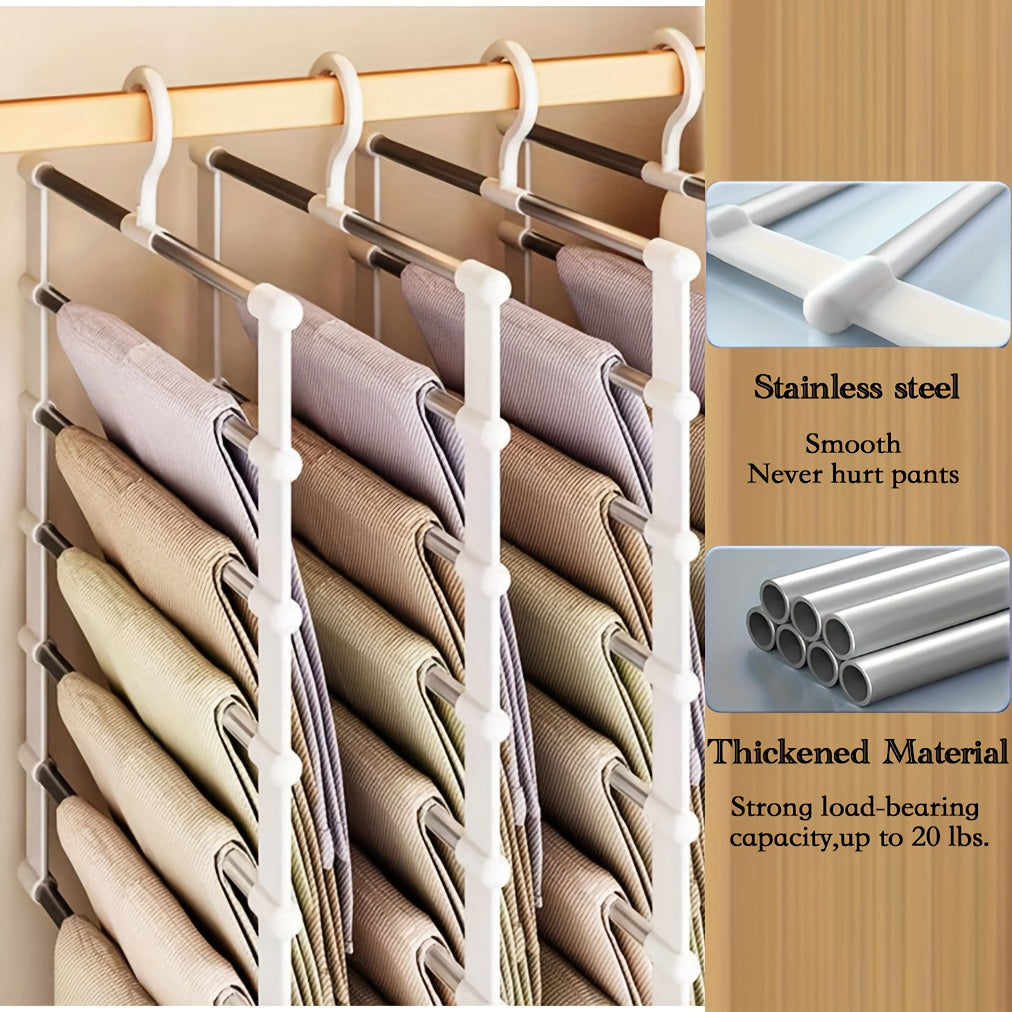 Set of 3 Collapsible Multi-Tier Trouser Hangers, Designed to Save Space, Made of Stainless Steel with a Non-Slip Feature, Ideal for Organizing Wardrobes at for home Or for Retail Displays, Perfect for Jeans, Pants, Shirts, Towels