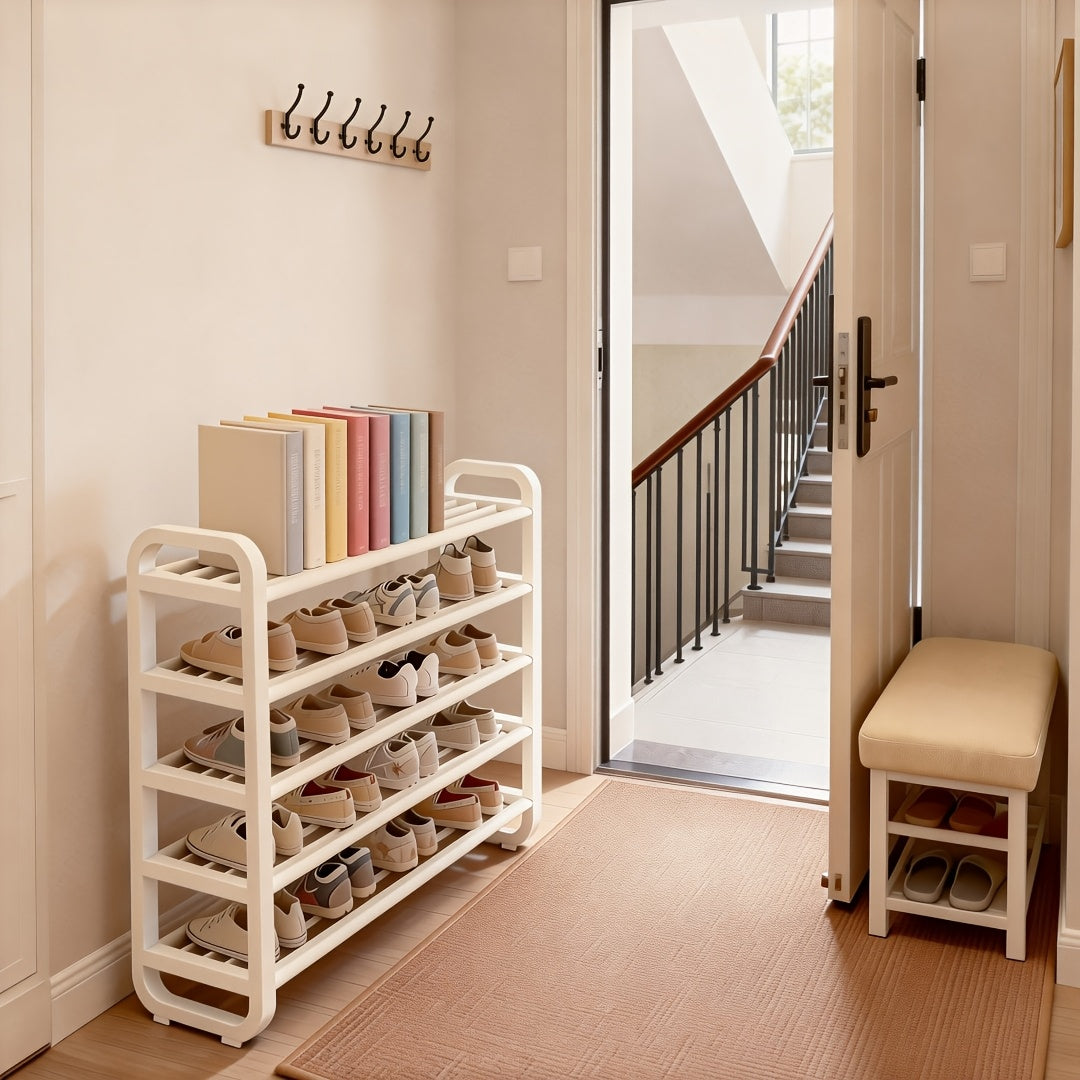 Space-Saving 5-Tier Shoe Rack, Durable, Narrow Design, Multi-Layer Craftsmanship, No Wood, Floor Mount, With Electricity-Free Use For Entryway And Dorm Storage, Living Room Compatible, Shoe Racks, Shoe Storage Organizer, Shelf.