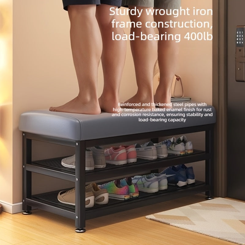Contemporary Shoe Bench for The Entryway Featuring a Comfortable Cushion, Multiple Storage Compartments, a Space-Efficient Shoe Rack, Easy Assembly, And a Sturdy Metal Frame, Perfect for Bedrooms Or Hallways