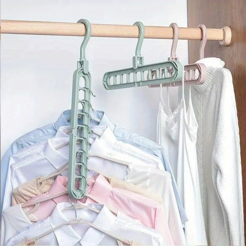 Set of 5 Sturdy Foldable Plastic Hangers Featuring 9 Holes - Designed to Prevent Slipping, These Porous Hangers Are Ideal for Organizing Clothes in Closets, Wardrobes, And Dorm Rooms While Saving Space