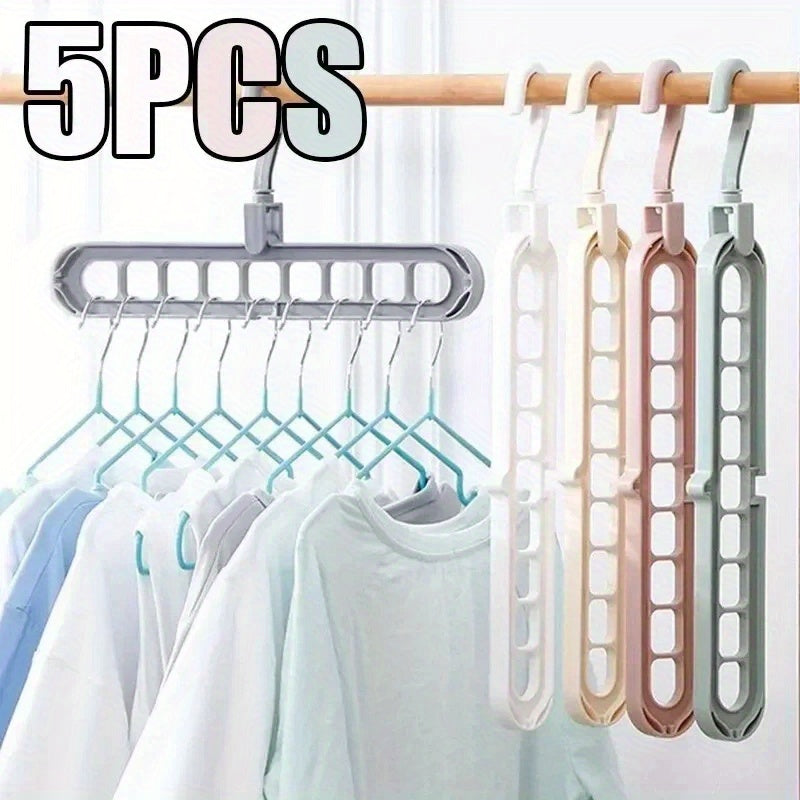Set of 5 Sturdy Foldable Plastic Hangers Featuring 9 Holes - Designed to Prevent Slipping, These Porous Hangers Are Ideal for Organizing Clothes in Closets, Wardrobes, And Dorm Rooms While Saving Space