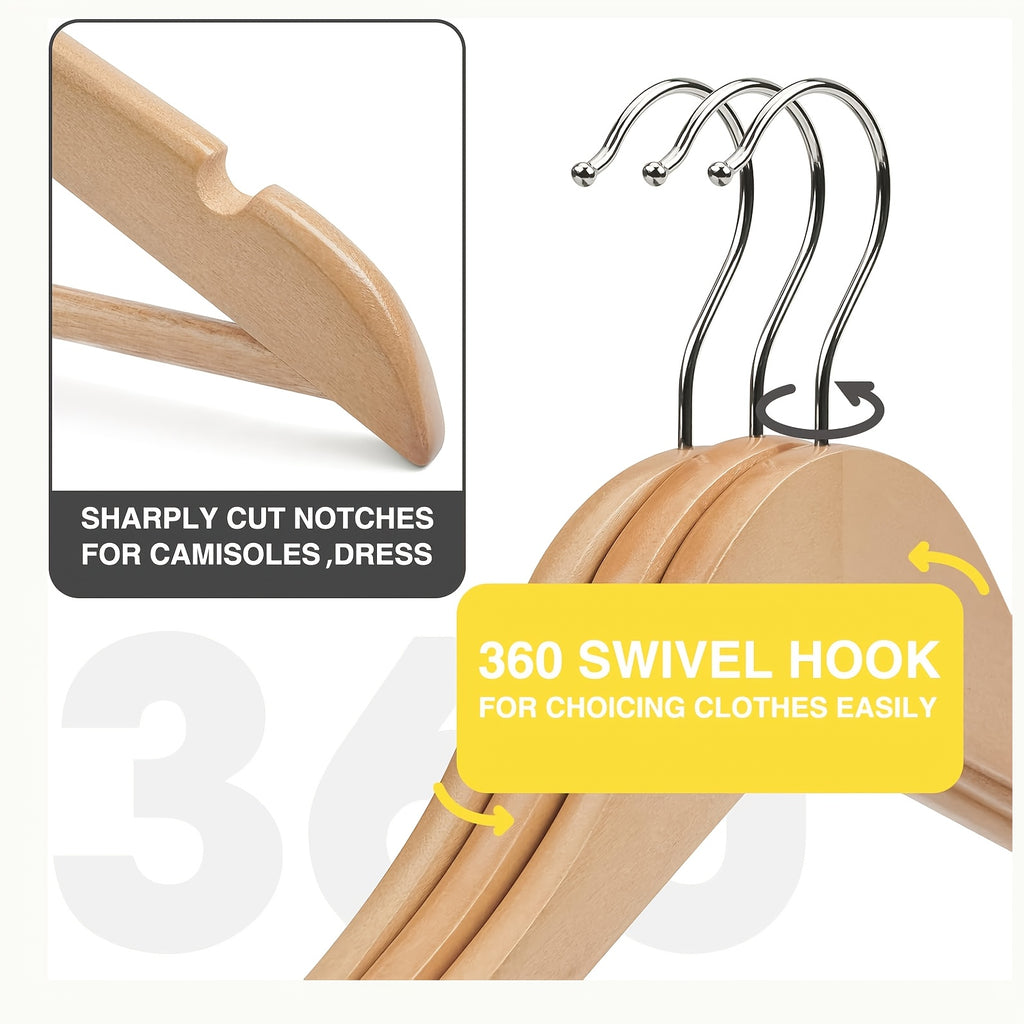 30\u002F20\u002F10pcs Heavy-Duty Solid Wood Clothes Hangers - Suitable for Heavy Coats, Jackets, Dresses - Space-Saving Sturdy Standalone Hangers Suitable for Home, Office, Hotel; Durable Wood Hangers for Wardrobe, Wood for Fashion Enthusiasts
