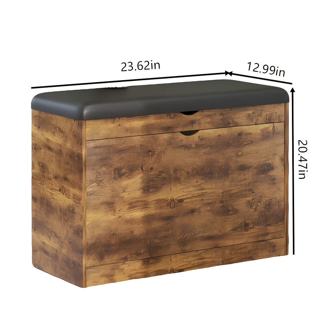 Storage Bench Entryway with Cushion, Shoe Rack Bench with Storage with 3-Tier Flip Drawer, Shoe Cabinet Organizer with Hidden Space for Hallway Mudroom