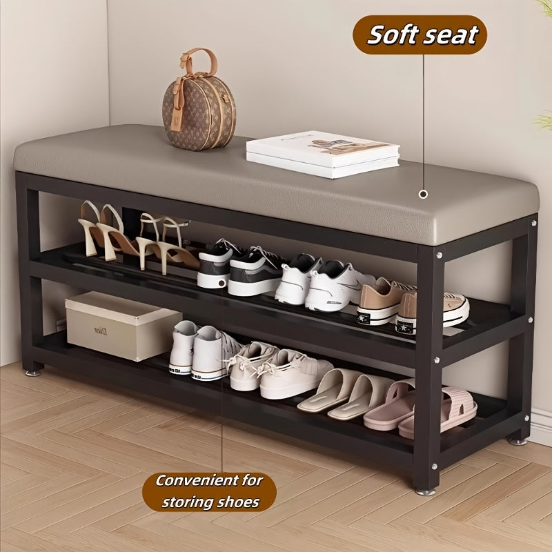 Contemporary Shoe Bench for The Entryway Featuring a Comfortable Cushion, Multiple Storage Compartments, a Space-Efficient Shoe Rack, Easy Assembly, And a Sturdy Metal Frame, Perfect for Bedrooms Or Hallways